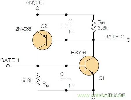 圖2：增加兩個電容值為1nF的SMD陶瓷電容器后，可以在&Delta;V達到10V的情況下防止導通。