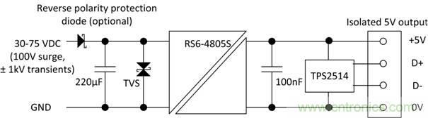 使用RECOM DC／DC轉換器作為USB充電器